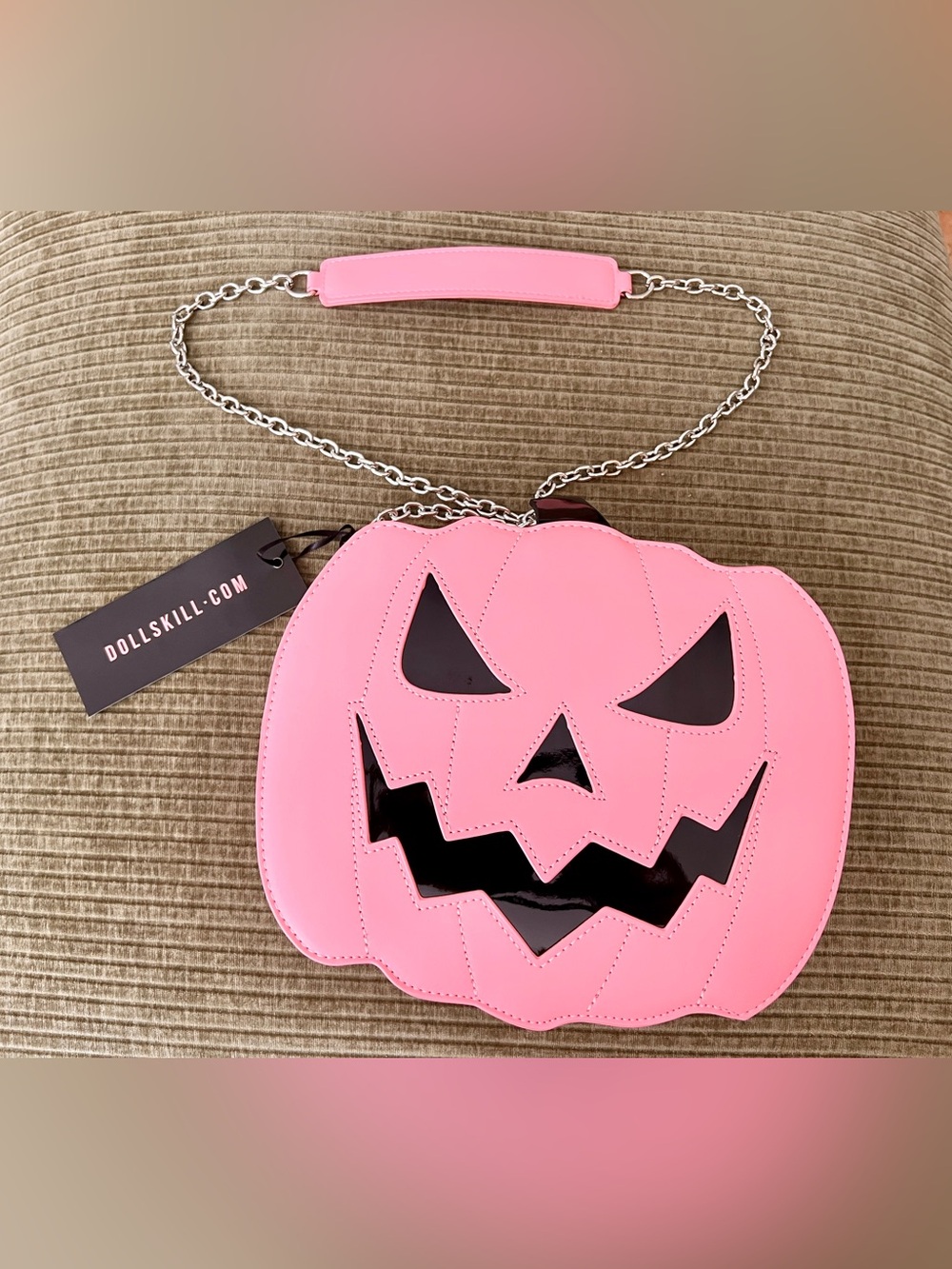 Dolls Kill Pink Keep Grinning Jack-O'-Lantern Chain Crossbody Bag